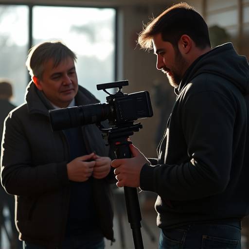 Director collaborating with cinematographer on set