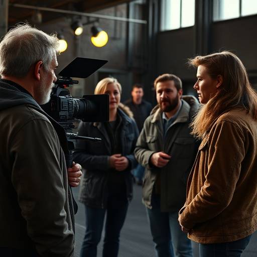 Director discussing scene with actors on film set
