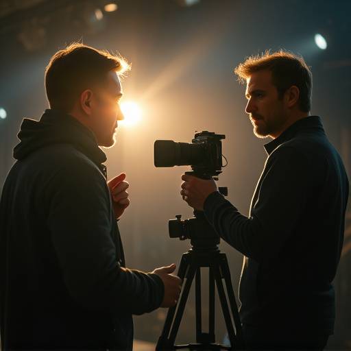 Director giving direction to an actor during a film shoot